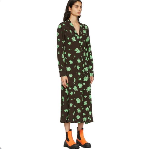 Ganni Black and Green Floral Dress - Picture 1 of 9